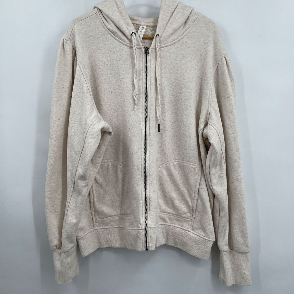 Daily Practice Beige Long Sleeve Puff Shoulder Full Zip Hoodie Jacket Medium